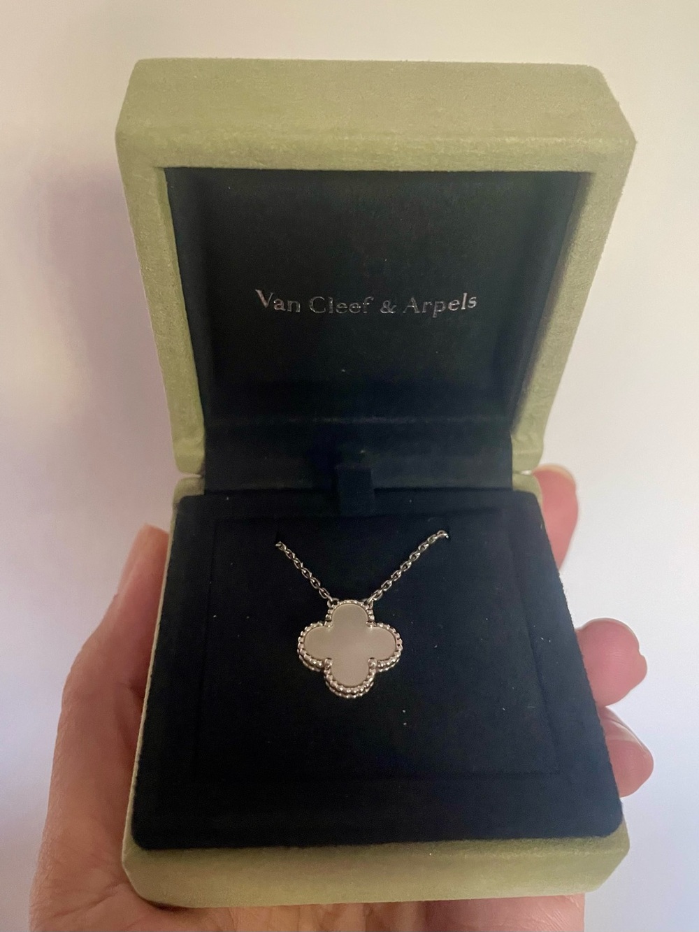 Van Cleef & Arpels vintage Alhambra white gold necklace